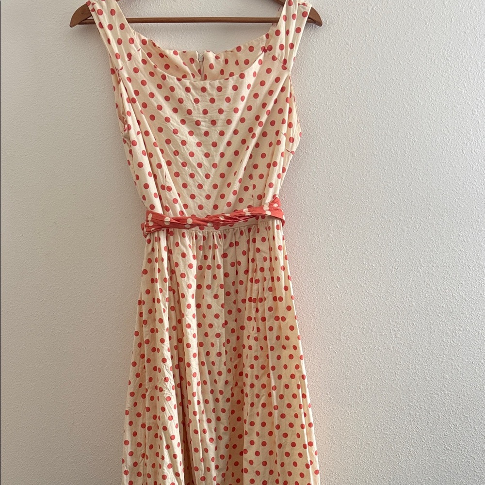 Cream and Coral Polka Dot Sleeveless Dress